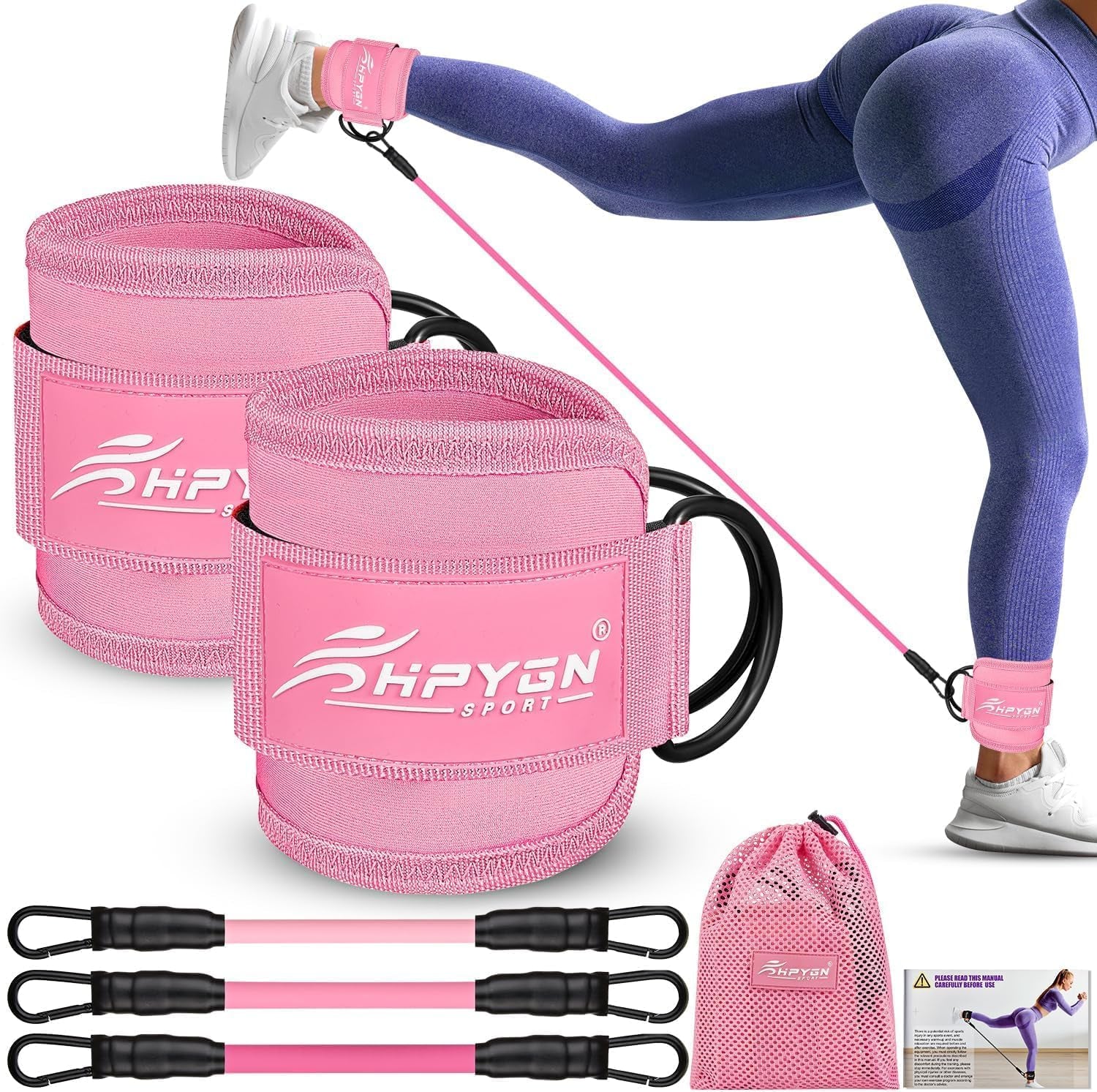 Ankle Resistance Bands with Cuffs, Ankle Bands for Working Out, Resistance Bands for Leg Butt Training Gym Equipment for Kickbacks Hip Gluteus Training Exercises, Ankle Strap with Exercise Bands