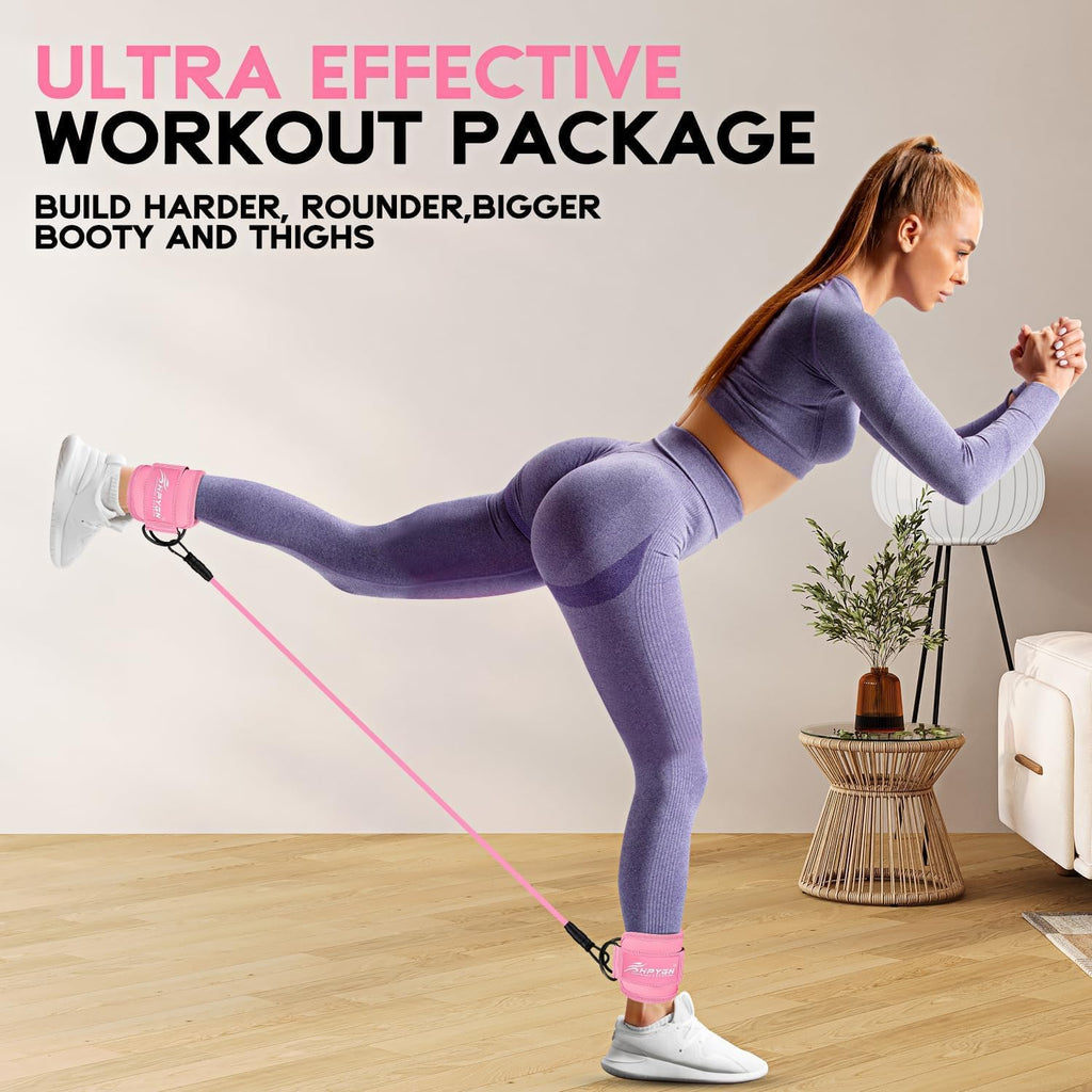 Ankle Resistance Bands with Cuffs, Ankle Bands for Working Out, Resistance Bands for Leg Butt Training Gym Equipment for Kickbacks Hip Gluteus Training Exercises, Ankle Strap with Exercise Bands