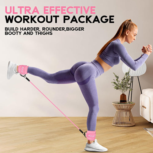Ankle Resistance Bands with Cuffs, Ankle Bands for Working Out, Resistance Bands for Leg Butt Training Gym Equipment for Kickbacks Hip Gluteus Training Exercises, Ankle Strap with Exercise Bands