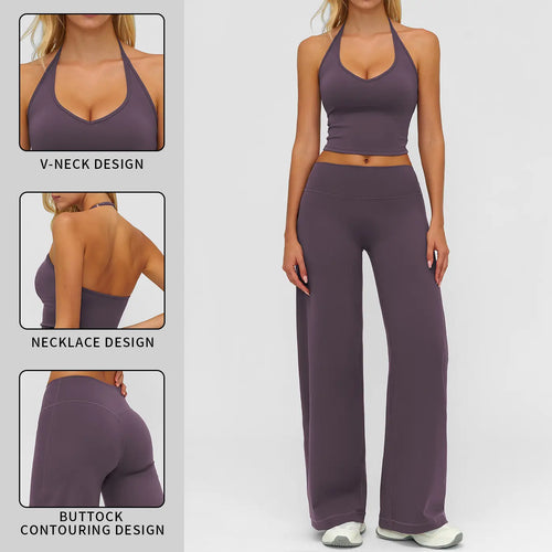 MFVIM Sporty Two-Piece Set Women’S Plain Crop Cami Top & Flare Leg Pants Sports Set, Sporty Casual Comfy Breathable Two-Piece Outfits for Yoga, Gym, Workout, Running, Gym Workout Clothes,Summerwins