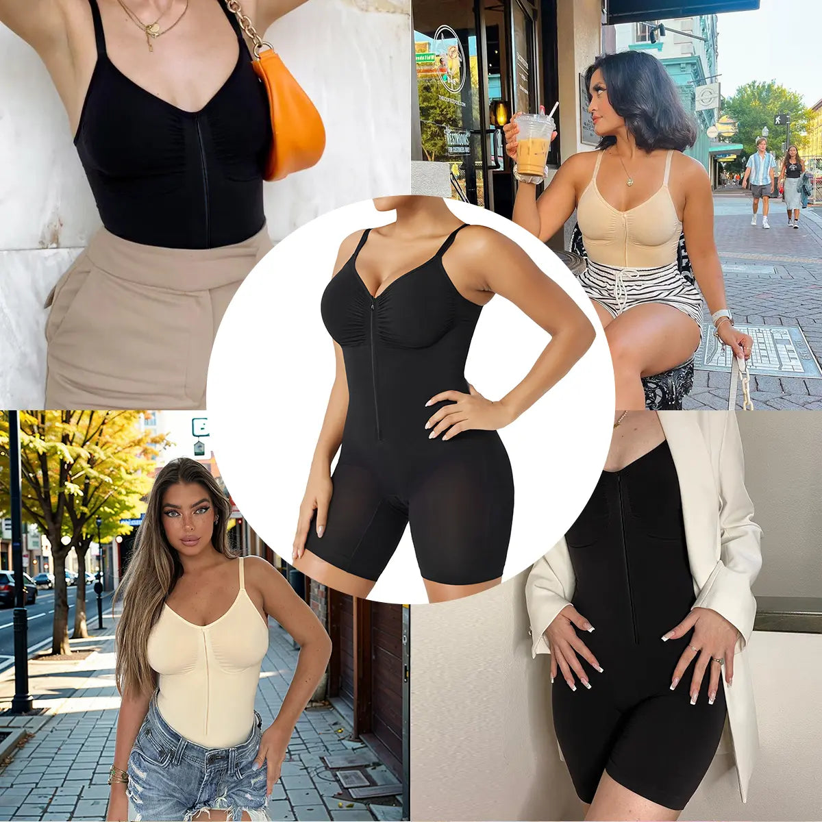 SHAPERX Shapewear for Women Tummy Control Bodysuits Zip-Up Comfort Ultra Stretch Fabric Customizable Fit Breathable Mesh Design Comfortable Fit
