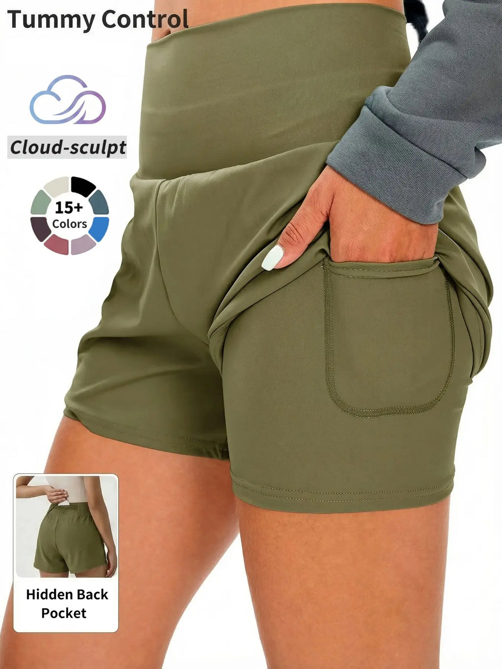 Cloud‑Sculpt Shorts Women'S 2 in 1 Pocket High Waist Sports Shorts, Casual Comfy High Stretch Yoga Bottoms for Gym Workout Running, Summer Clothes Women, Ladies Summer Sportswear, Fitness Yoga Shorts, Athleisure Gym Shorts