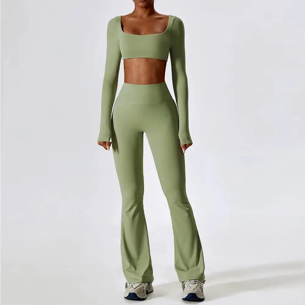 Yoga Set 2PCS Seamless Women Sportswear Workout Clothes Athletic Wear Gym Legging Fitness Bra Crop Top Long Sleeve Sports Suits