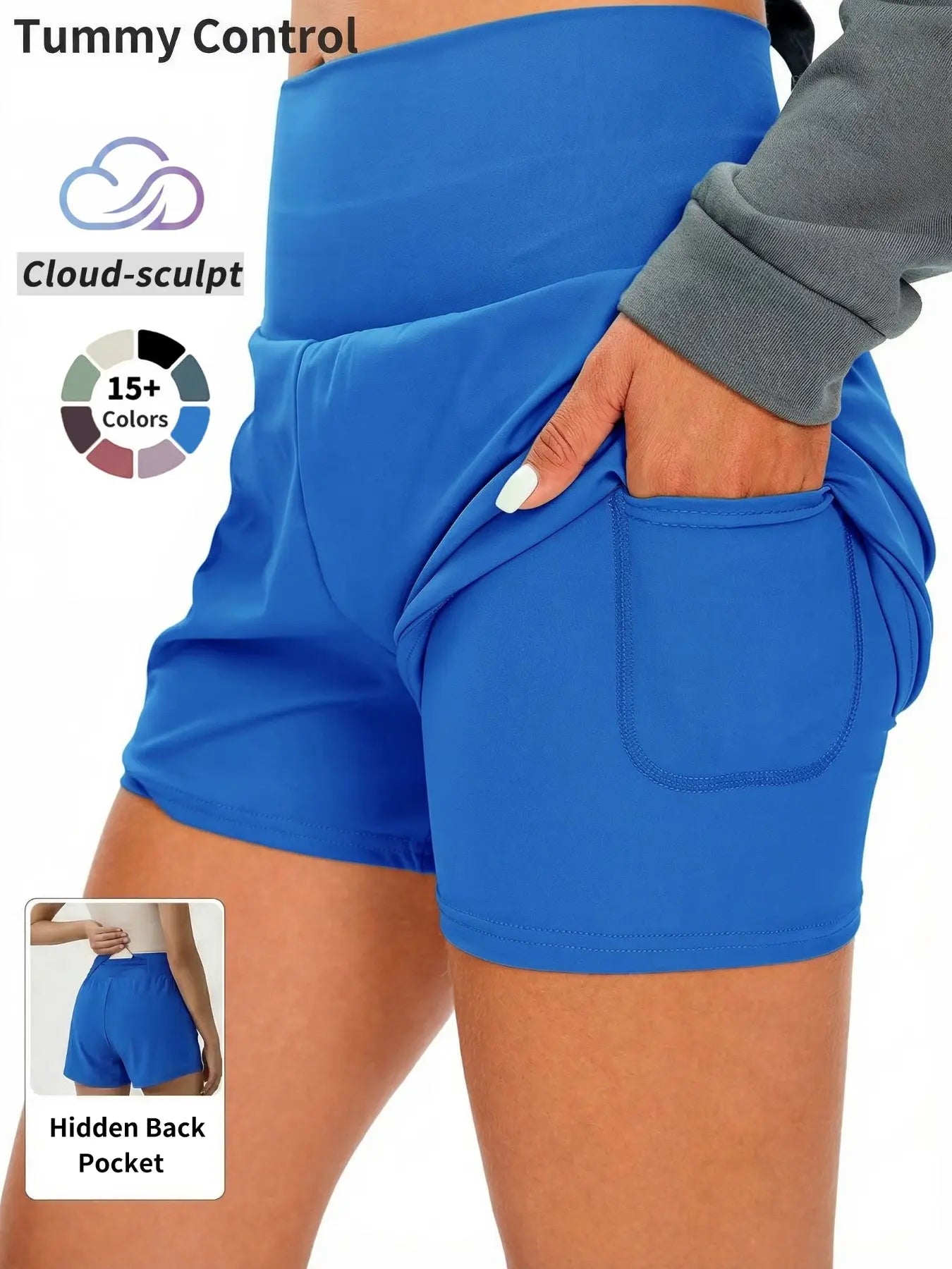 Cloud‑Sculpt Shorts Women'S 2 in 1 Pocket High Waist Sports Shorts, Casual Comfy High Stretch Yoga Bottoms for Gym Workout Running, Summer Clothes Women, Ladies Summer Sportswear, Fitness Yoga Shorts, Athleisure Gym Shorts