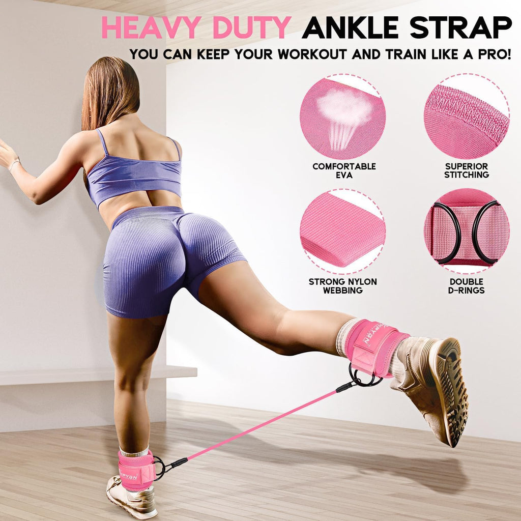 Ankle Resistance Bands with Cuffs, Ankle Bands for Working Out, Resistance Bands for Leg Butt Training Gym Equipment for Kickbacks Hip Gluteus Training Exercises, Ankle Strap with Exercise Bands