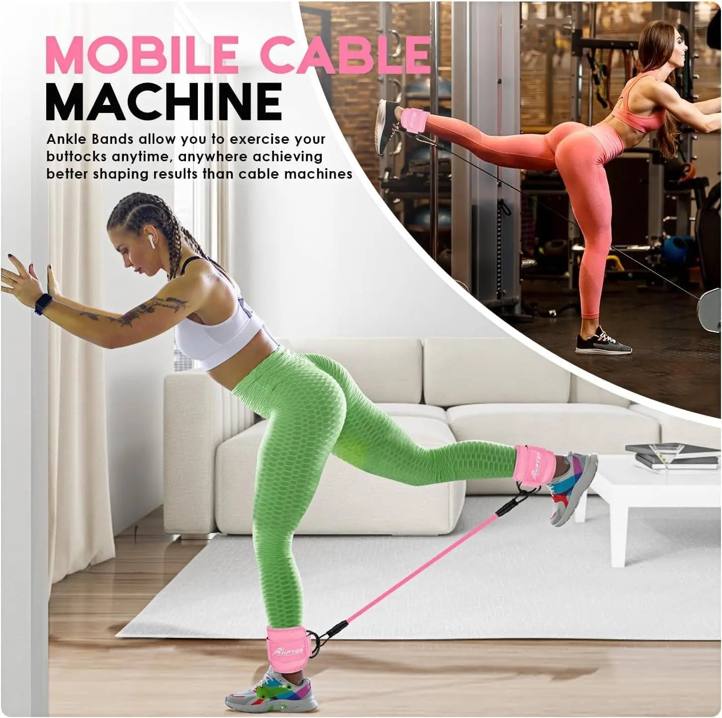 Ankle Resistance Bands with Cuffs, Ankle Bands for Working Out, Resistance Bands for Leg Butt Training Gym Equipment for Kickbacks Hip Gluteus Training Exercises, Ankle Strap with Exercise Bands