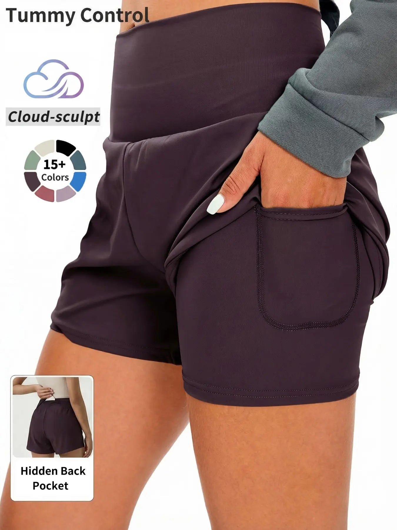 Cloud‑Sculpt Shorts Women'S 2 in 1 Pocket High Waist Sports Shorts, Casual Comfy High Stretch Yoga Bottoms for Gym Workout Running, Summer Clothes Women, Ladies Summer Sportswear, Fitness Yoga Shorts, Athleisure Gym Shorts