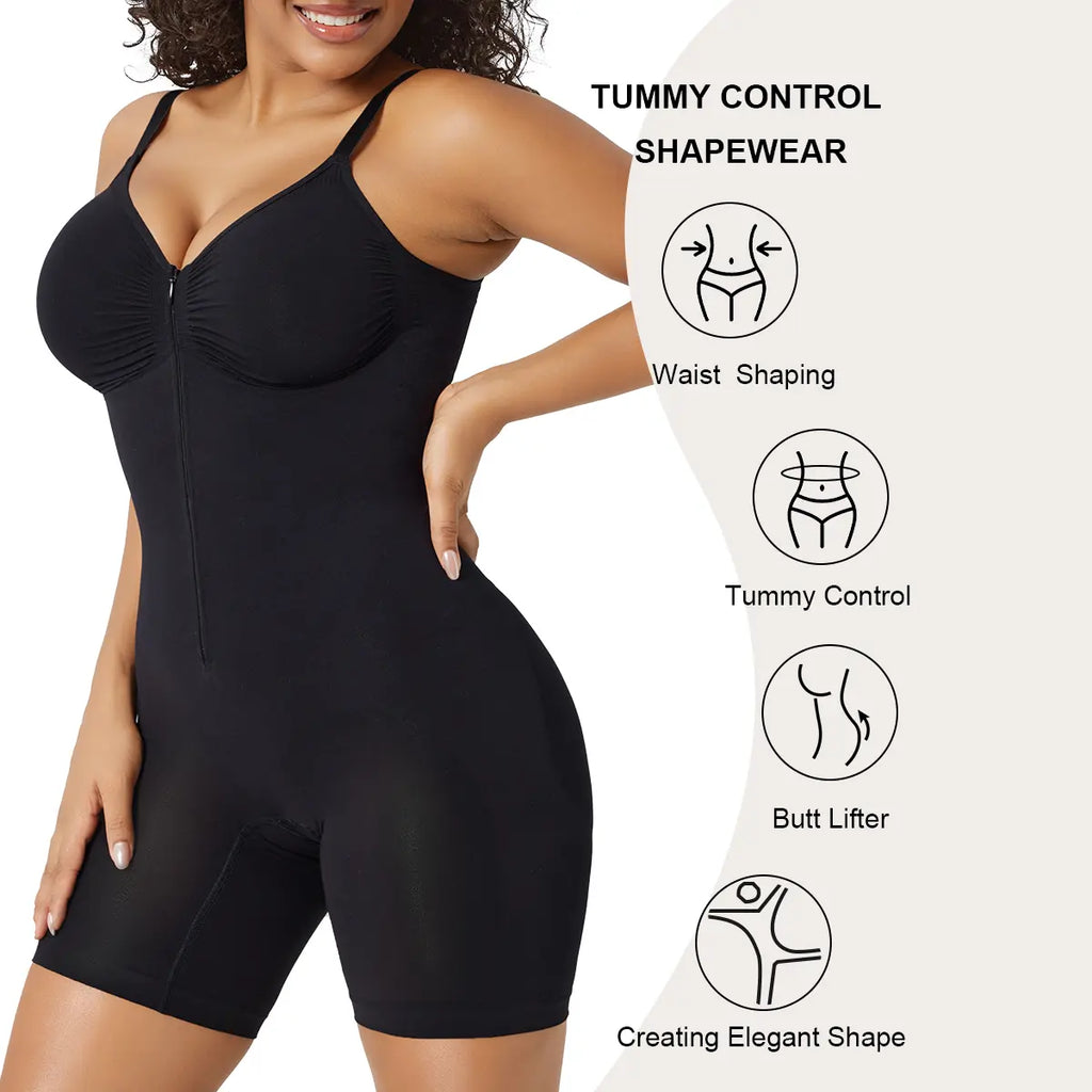 SHAPERX Shapewear for Women Tummy Control Bodysuits Zip-Up Comfort Ultra Stretch Fabric Customizable Fit Breathable Mesh Design Comfortable Fit