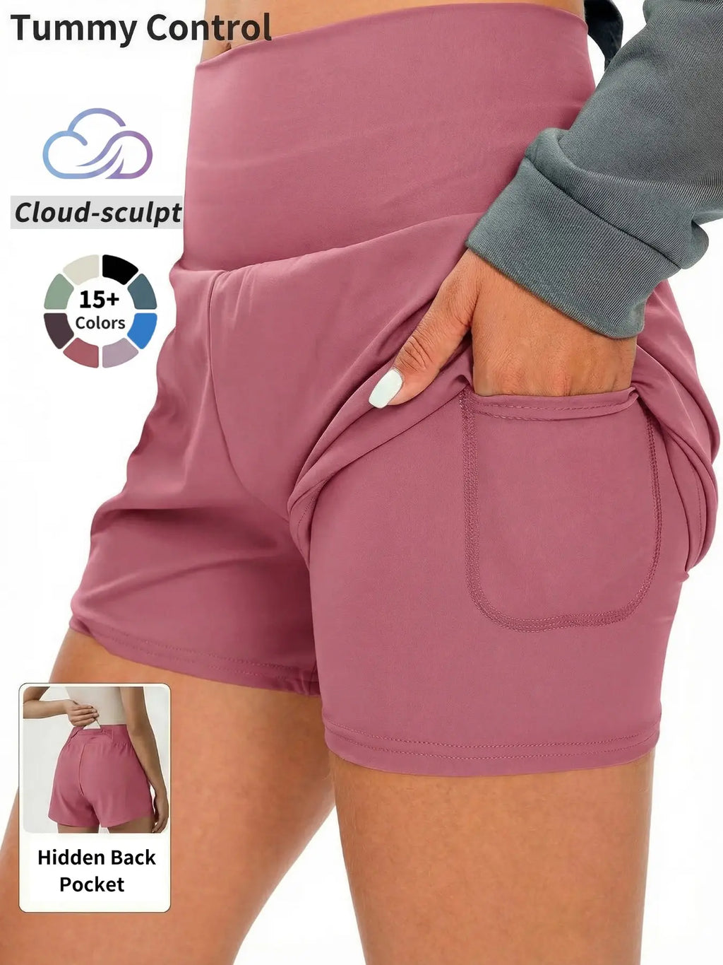 Cloud‑Sculpt Shorts Women'S 2 in 1 Pocket High Waist Sports Shorts, Casual Comfy High Stretch Yoga Bottoms for Gym Workout Running, Summer Clothes Women, Ladies Summer Sportswear, Fitness Yoga Shorts, Athleisure Gym Shorts